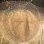 Blond, shoulder-length, in progress, top view detail.