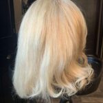 Blond, shoulder-length, rear view.