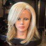 Blond, shoulder-length, front view.