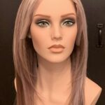 Human hair wig ash blond highlights light brown base, 23” long 200% density.