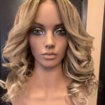 Blond highlights with curls, front view.